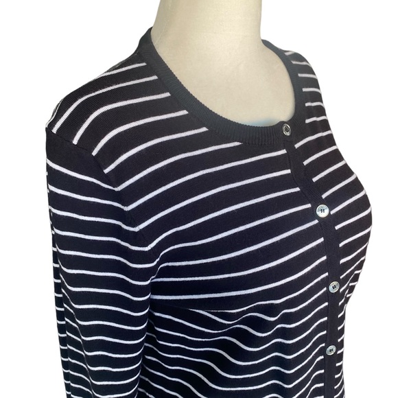 Jones New York Black & White Striped Button Up Sweater/Cardigan Large - Picture 3 of 13